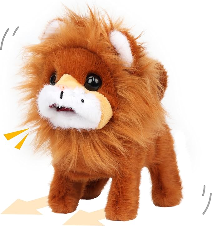 Cuteoy Walking Brown Lion Stuffed Animal Speaking Roar Plush Electric Interactive Animated Plushies Toy for Girls Boys Birthday