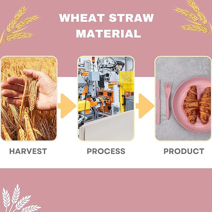 ECOSTAR Wheat Straw Dinnerware Sets Unbreakable Plates Bowls and Cups Reusable Utensils Dishwasher Microwave Safe Bowls and Plates Sets (Pink)