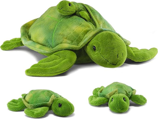 PREXTEX Plush Toys Turtle Stuffed Animal w/ 3 Baby Stuffed Turtle - Big Turtle with Zipper - 3 Little Baby Turtle Plush - Turtle Toys for Kids 3-5 - Turtle Toy - Thoughtful Gift for Turtle Lovers