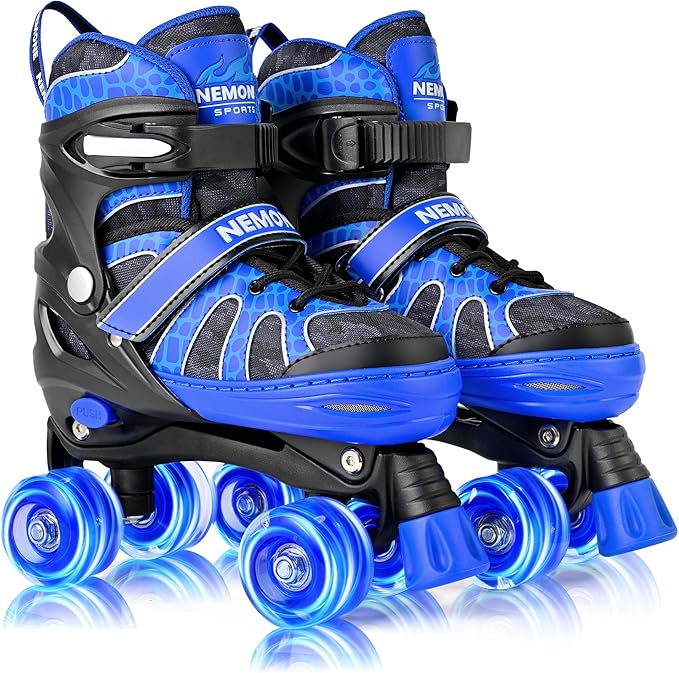 NEMONE Roller Skates for Boys Kids Ages 4-6 5-8 6-12 8-12 with 4 Sizes Adjustable Light up Wheels, Todder Beginner Rollerskates Indoor Outdoor Sports
