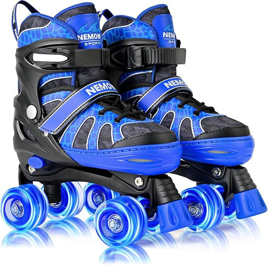 NEMONE Roller Skates for Boys Kids Ages 4-6 5-8 6-12 8-12 with 4 Sizes Adjustable Light up Wheels, Todder Beginner Rollerskates Indoor Outdoor Sports