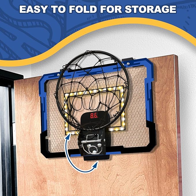QDRAGON Mini Basketball Hoop with Scoreboard/LED Light, Glow in The Dark Over The Door Basketball Hoop Indoor, Toy Gifts for Kids/Adults/Boys/Girls