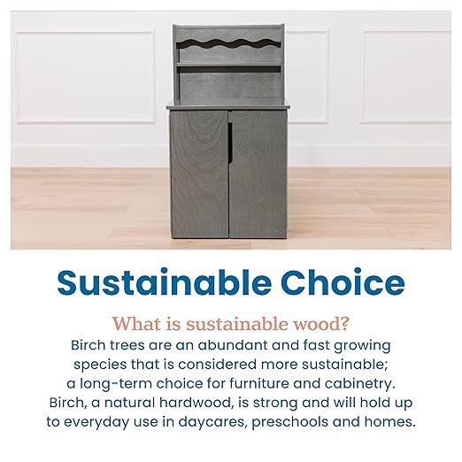 ECR4Kids Play Kitchen Storage Cupboard, Wooden Playset, Grey Wash