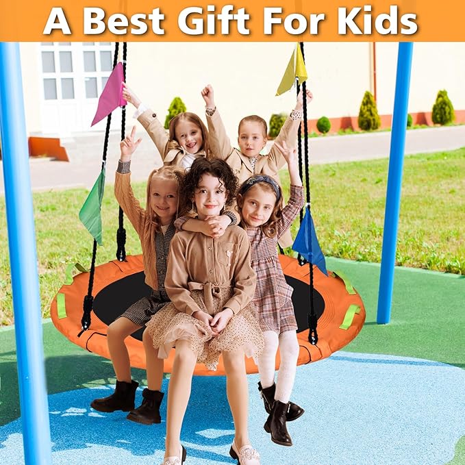 48 inch Tree Swing, Larger Saucer Flying Swing for Whole Family, 900lbs Weight Capacity, with Adjustable Hanging Straps, for Outdoor Playground, Orange