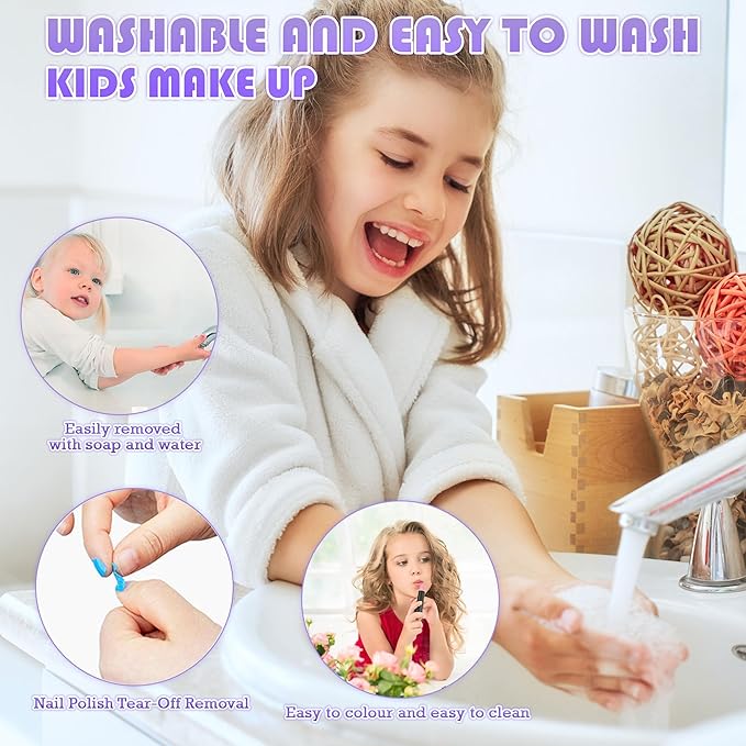 Kids Washable Makeup Girls Toys - Real Non Toxic Makeup Kit for Little Girls, Kid Make up Set for Toddlers Children Princess Birthday Gifts Toy for 3 4 5 6 7 8 9 10 11 12 Year Old Girls (Violet)