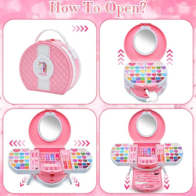 Kids Makeup Sets for Girls Toys - Washable Makeup for Kids with Mirror, Real Dressing Table with Stand, Princess Play Makeup Kit Perfect for 3 4 5 6 7 8-12 Year Old Girls Birthday & Christmas