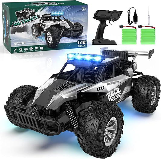 BLUEJAY Remote Control Car, 2.4GHz High Speed 33KM/H RC Cars Toys, 1:12 Monster RC Truck Off Road with LED Headlight and Rechargeable Battery Gifts for Adults Boys 8-12