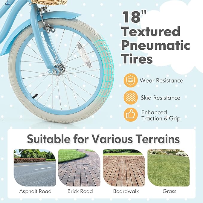 COSTWAY Kids Bike, 14 16 18 Inch Toddler Bike with Training Wheels, Basket, Adjustable Seat & Handlebar, Hand & Coaster Brakes, Bell, for Girl Boy Aged 3-8 Years Old