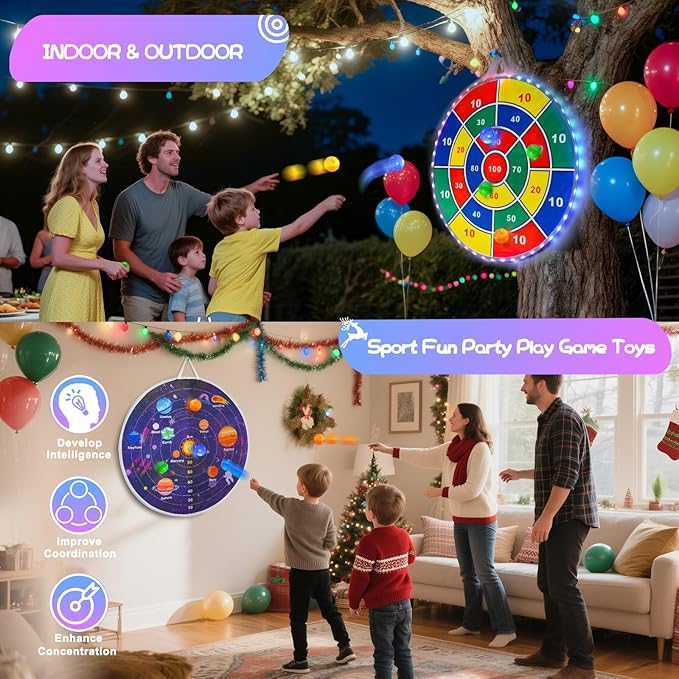 2 in 1 29" Large LED Dart Board for Kids 8-12 Games with LED Sticky Balls, Indoor & Outdoor Games for Kids 8-12, Board Games for Kids