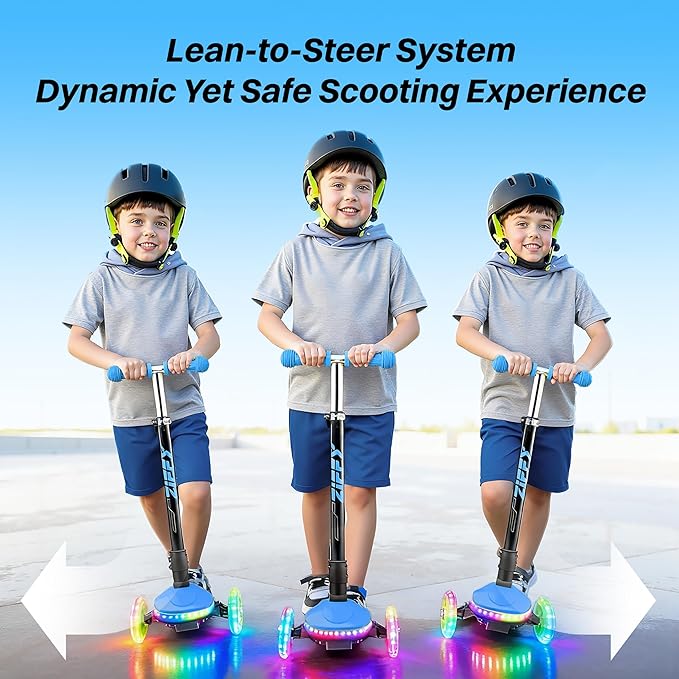 ZIFFY 3-Wheel Light-Up Toddler Scooter for Kids 3-8, Kids Scooter for Boys Girls with 20 Dynamic LED Lights, 4 Adjustable Height Balance Kick Scooter 110LBS, Lean-to-Steer Anti-Slip Wide Deck by JOVA