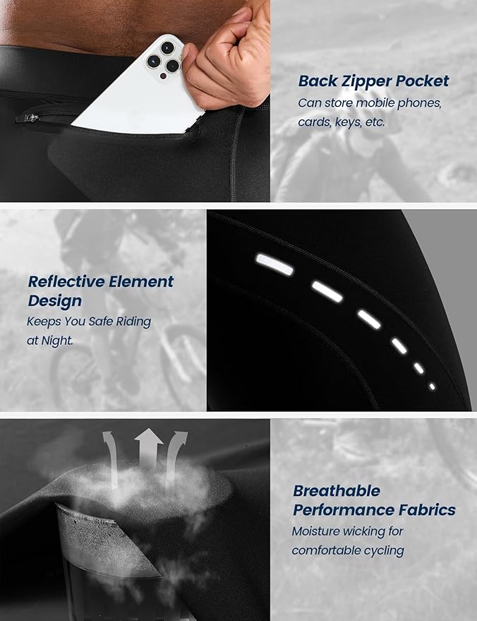 Nepest Men's Bike Shorts 4D Padded Cycling Road Biking Riding Biker Bicycle Mountain Cycle Shorts Zipper Pockets