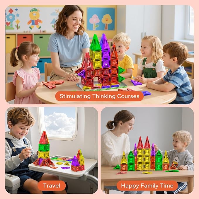 80PCS Mini Magnetic Tiles, Diamond Pattern Travel Magnetic Tiles Building Set with Case, Construction Toys for Kids 4-8 Portable Classroom Educational Learning Toddler Toys for Boys Girls Gift Ages 3+