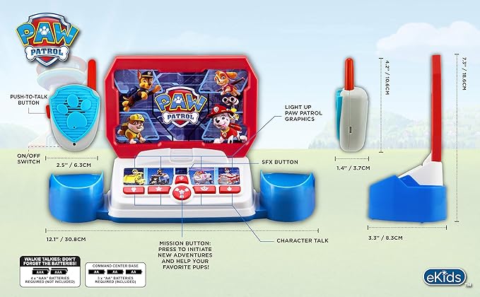 Paw Patrol Toy Walkie Talkie Command Center with Kid Friendly Two Way Radios, Built-in Speech & Sound Effects, Designed for Fans of Paw Patrol Toys for Boys and Girls