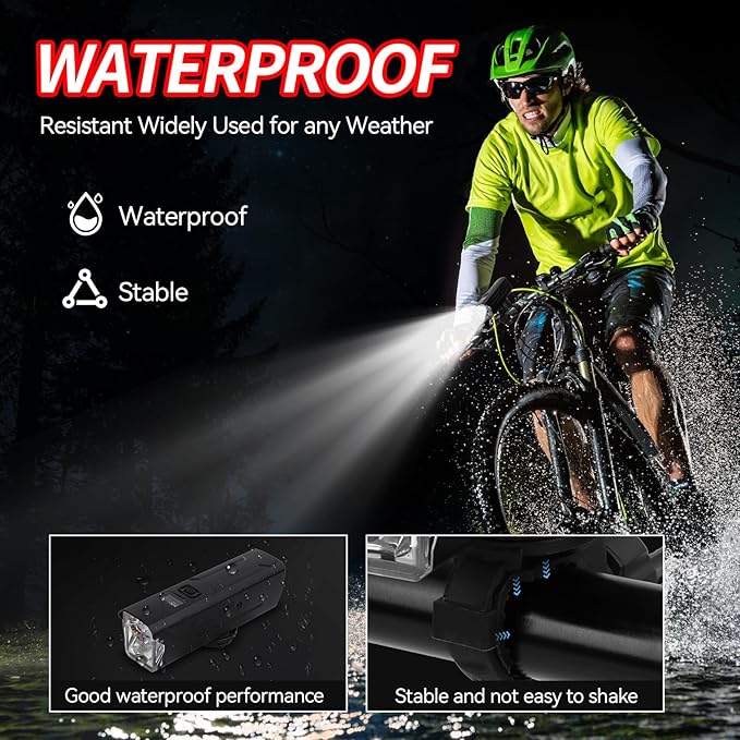1500 Lumens Supper Bright Bike Lights for Night Riding, LCD Battery Indicator, 3000mAh,IP65 Waterproof & USB-C Rechargeable Bike Headlight, Aluminum Body for Urban/MTB Night Riding
