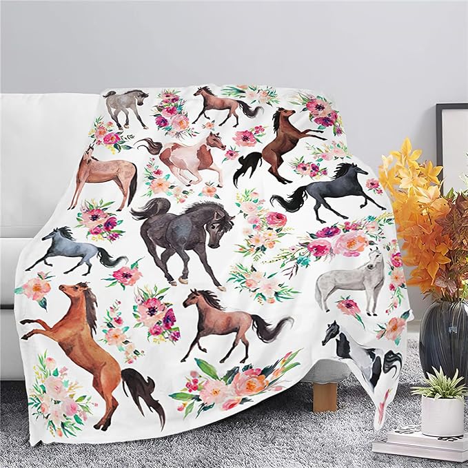 Horse Blanket Horse Throw Blanket Gifts for Girls Women Kids Boys Adults Man Super Soft Cozy Plush Fluffy Fuzzy Fleece Blanket Decor 50''X60''