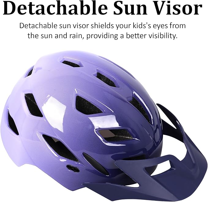 Kids Bike Helmet, Youth Toddler Boys Girls Helmets, 2 Size Adjustable for Ages 2-3-5-8-14 Years, Child Helmet with Visor and LED Light, Lightweight Multi-Sport Bicycle Scooter Cycling Helmets