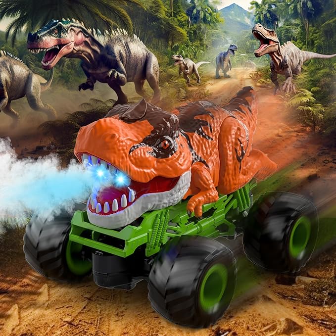 Bennol Remote Control Dinosaur Car for Boys Kids, 2.4Ghz RC Dinosaur Truck Toys for Toddlers, Electric Hobby RC Car Toys with Light & Sound Spray Birthday Gift for 3 4 5 6 7 8 Year olds Kids Boys
