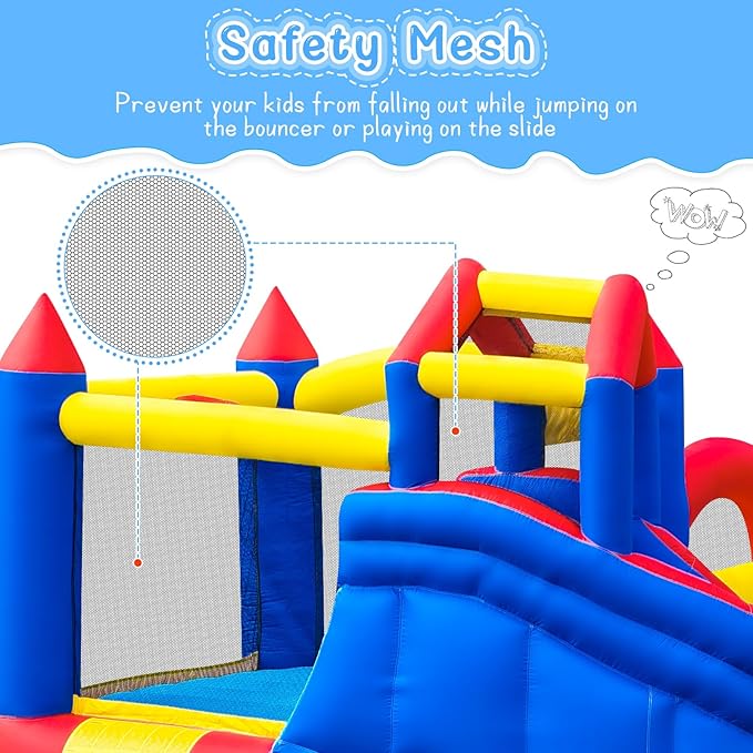 Bounce House Inflatable Bouncy House for Kids 3-12 Indoor & Outdoor, 9 in 1 Water Bounce House with Slide, Bouncer, Climbing Wall, Inflatable Bouncy Castle for Backyard, Party, Room