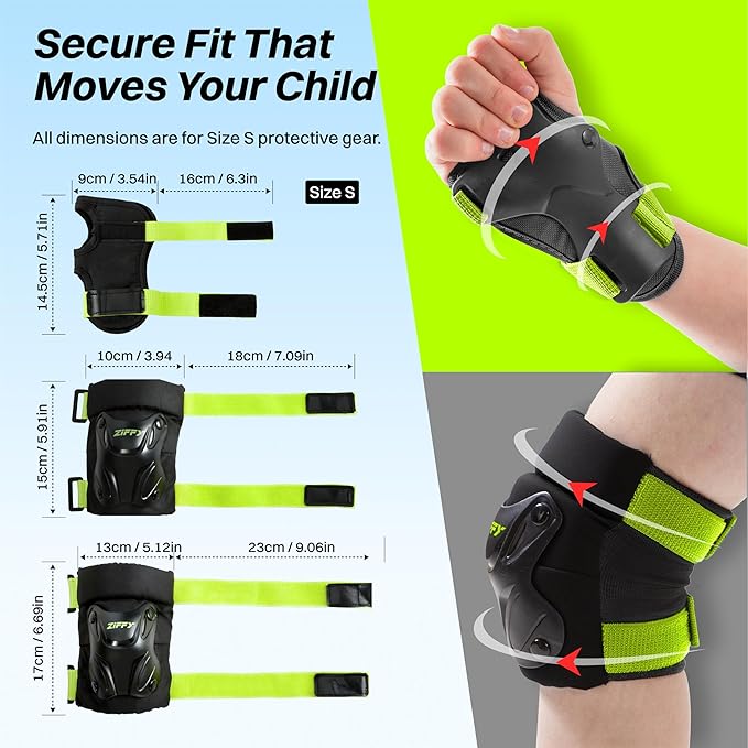 ZIFFY Knee Pads for Kids, Adjustable Knee and Elbow Pads Set with Wrist Guard, Protective Gear for Boys Girls Skateboard Roller Skating Cycling Bike – 2 Sizes, 4 Colors by Jova
