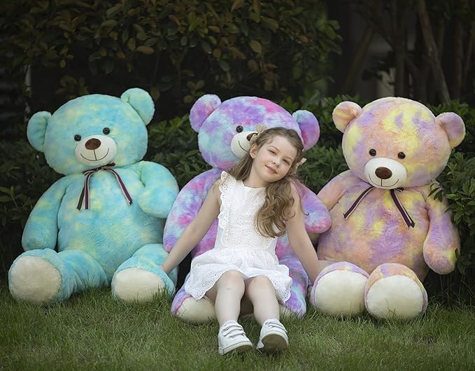 Tezituor Big Teddy Bear,52'' Giant Stuffed Animal Plush,Rainbow Purple Soft Plush Toys Gifts for Valentine, Christmas, Birthday