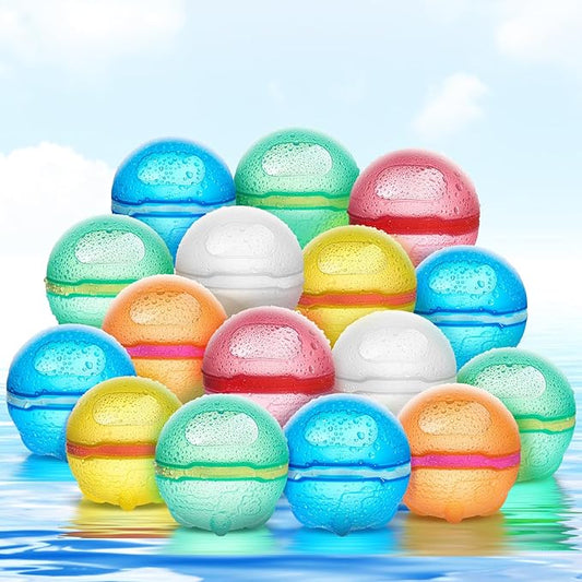 【16 Pack】Upgade Reusable Water Balloons, Pool Beach Water Toys for Boys and Girls, Outdoor Summer Toys for Kids, Magnetic Water Ball for Outdoor Activities (Multicolor, 16PCS)