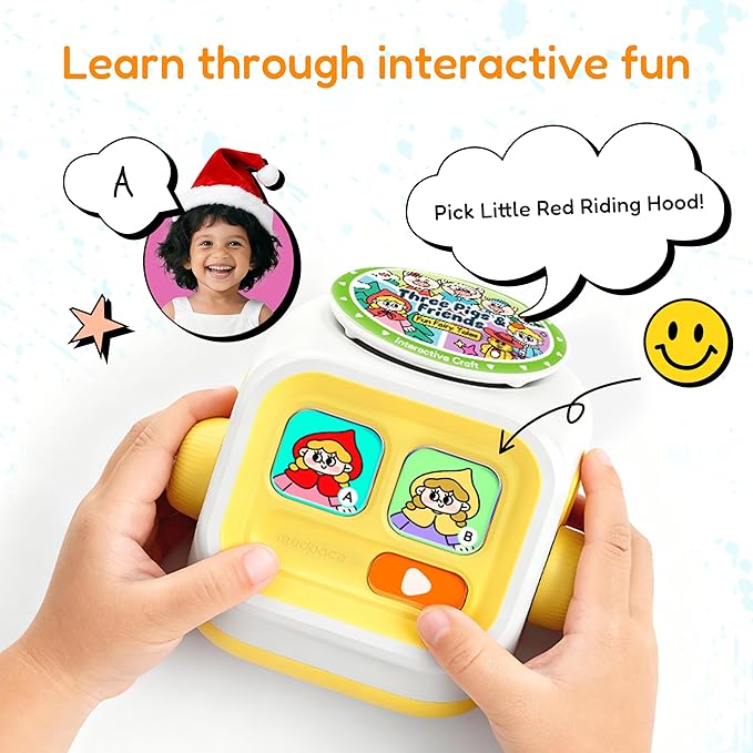 Kids Bluetooth Audio Speaker: Story Machine, Interactive Toy, Voice Recording, Pre-Loaded Stories and Muisic, Screen-Free Storytelling Toys, Christmas/Birthday Gift for Children