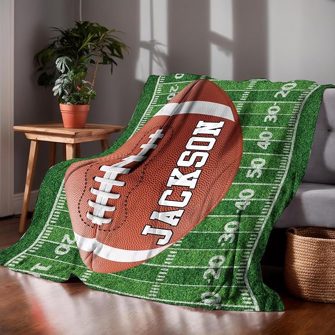 Personalized Football Blankets with Name Numbers, Custom Football Team Game Throw Flannel Blankets Stuff Gifts for Boys Sports Lover Fans Kids Adult
