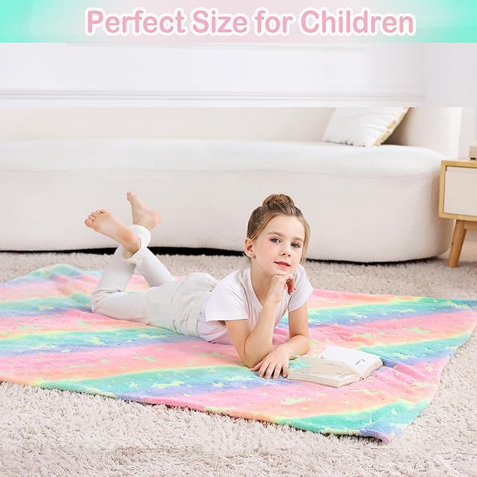 Softan Kids Unicorns Throw Blanket Glow in The Dark, Kids Blanket Gifts for Girls & Boys, Soft Cozy Flannel Luminous Unicorns Blanket for Sofa Couch Bed, Christmas Birthday Gift, 50x60IN