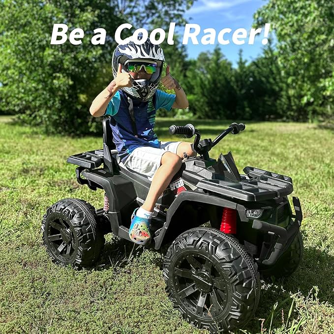 Kids ATV 4 Wheeler, 24V 4WD Electric ATV Ride On Toy for Big Kid with 2-Seater, 4x200W Motor - Black
