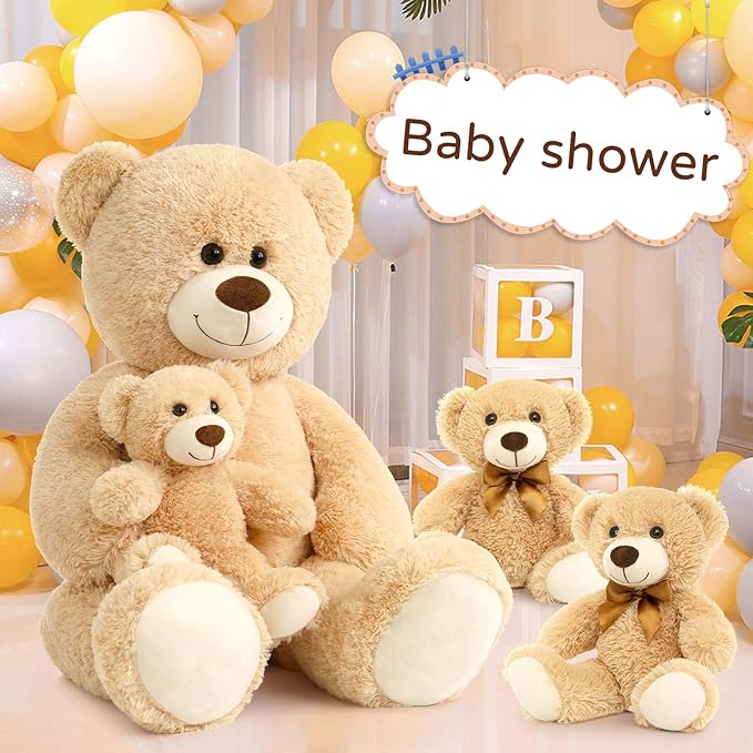 MorisMos Giant Teddy Bears with Babies, 39inch Big Mommy Bear with 3 Baby for Baby Shower, Large Teddy Bears Stuffed Plush, Brown