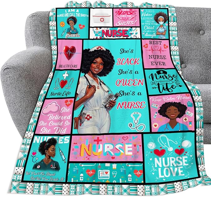 Nurse Blanket Gifts for Black Women Ultra Soft Nursing Blanket Lightweight Cozy Fleece Blankets Gift for Couch Sofa Bed 50" x 40"