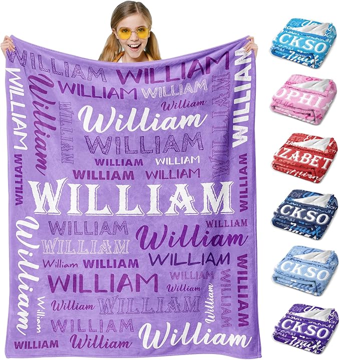 Ship Next Day, Personalized Baby Blanket with Name - Printed in USA, Custom Name Blanket for Boys Girls Kids, Customized Flannel Blankets Gifts for Teen Shower Toddlers Christmas Brithday