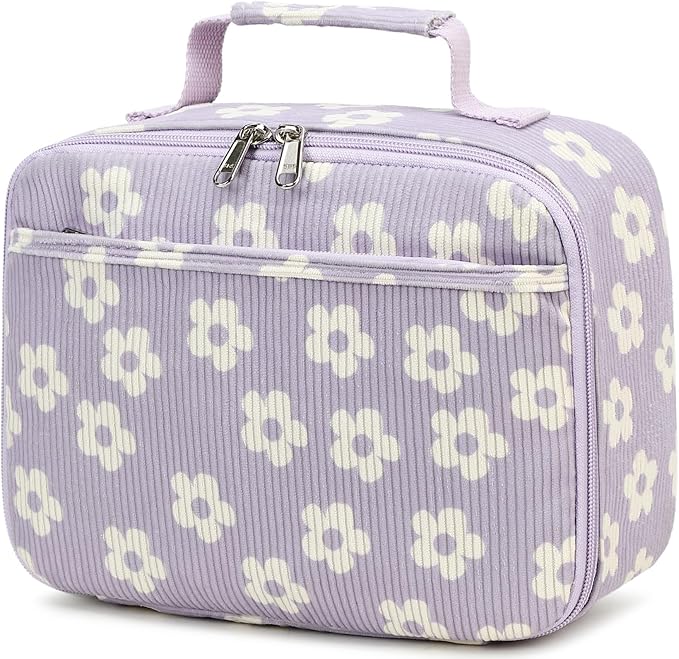 Bluboon Kids Girls Lunch Bag Insulated Lunch Box for school Corduroy Lunch Cooler Organizer School Kids Lunch Tote