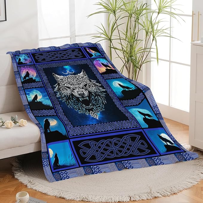 Wolf Throw Blanket Wolf Stuff Gifts for Kids Girls Boys Adults Women Men Soft Cozy Warm Plush Fluffy Fuzzy Fleece Blanket Decor 50''X60''