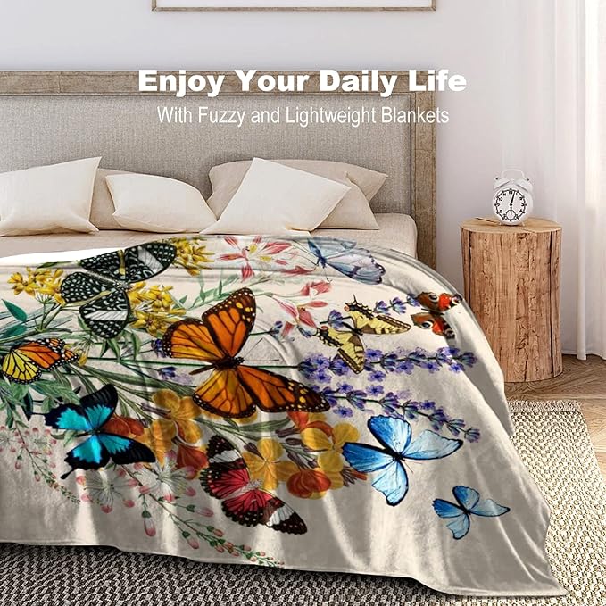 Butterfly Blanket Beautiful Butterfly Throw Blanket Ultra Soft Flannel Vintage Botanical Butterflies Blanket Gifts for Kids Adults 60"X50"