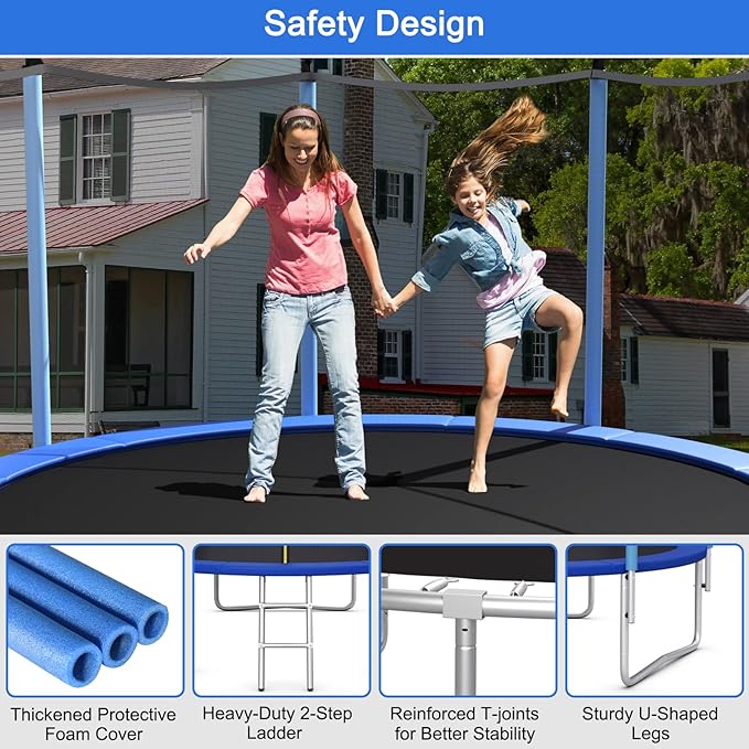 Giantex Trampoline for Kids Adults, ASTM Approved 8 10 12 14 15 16Ft Big Trampoline with Ladder, Thickness Steel Pipes Wear-Resistant All Weather Outdoor Large Recreational Trampoline with Net
