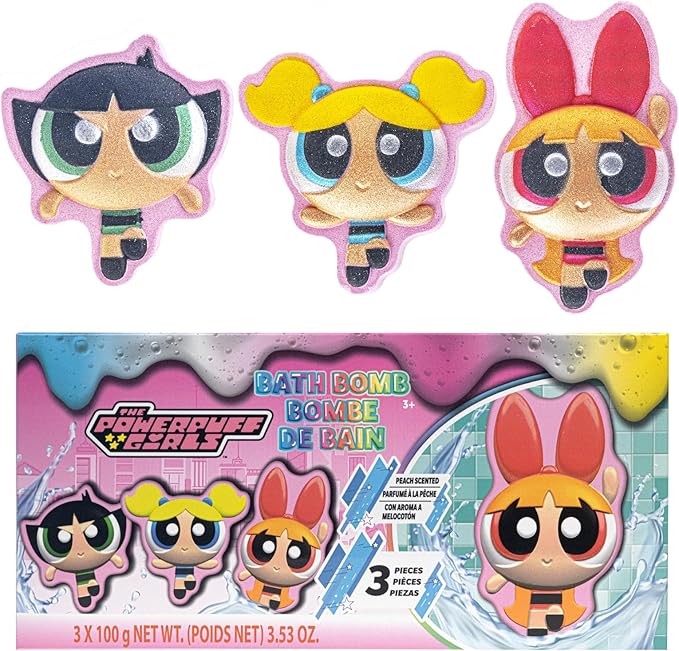 The Powerpuff Girls Bath Bombs for Kids, Fun Bright Rainbow Colors, Peach Scented for Kids, Ages 3+, by Townley Girl