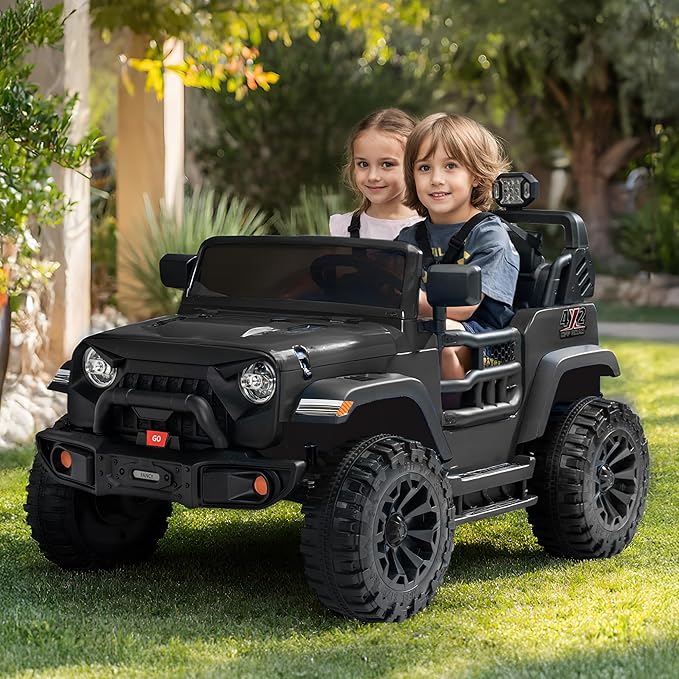 2 Seater Ride on Car Toy, 12V Electric Car for Kids 4-8 with Remote Control, Capacity 150 lb, LED Light - Black