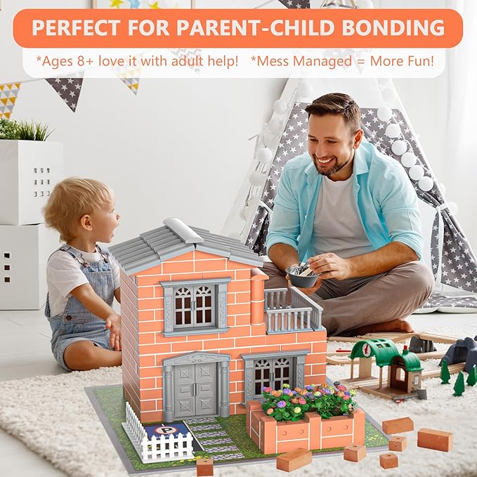 Mini House Building Kit for Kids Age 8+ - Block Building Toys with Real Mini Bricks, STEM Creative Gifts for Boys Girls- DIY Tiny House Construction Set