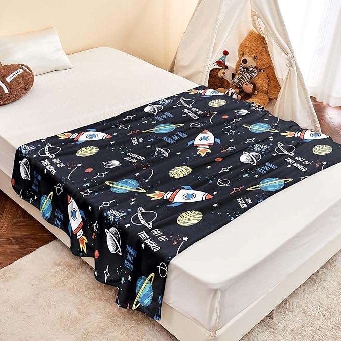 Wajade Toddler Fleece Space Blanket for Boys Kids 3D Rocket Planets Soft Throw Blanket Birthday Christmas Halloween Space Decor for Children 60"x80"