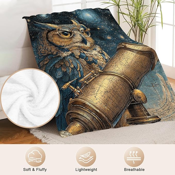 Owl Throw Blanket Ultra Soft Owl Starry Sky Flannel Blanket Lightweight Cozy Print Blankets Gift for Women and Men Couch Sofa Bed 60" x 50"