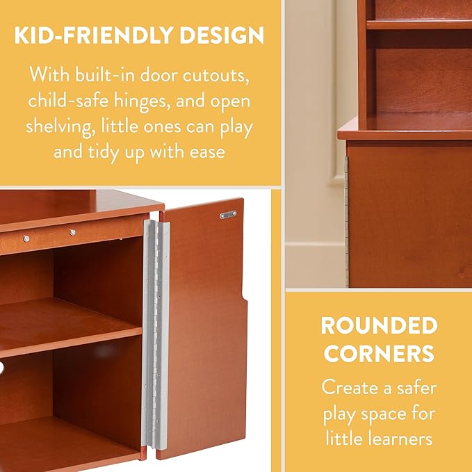 Chef's Station Kids Wooden Pretend Kitchen Cupboard, Wooden Playset, Dark Walnut