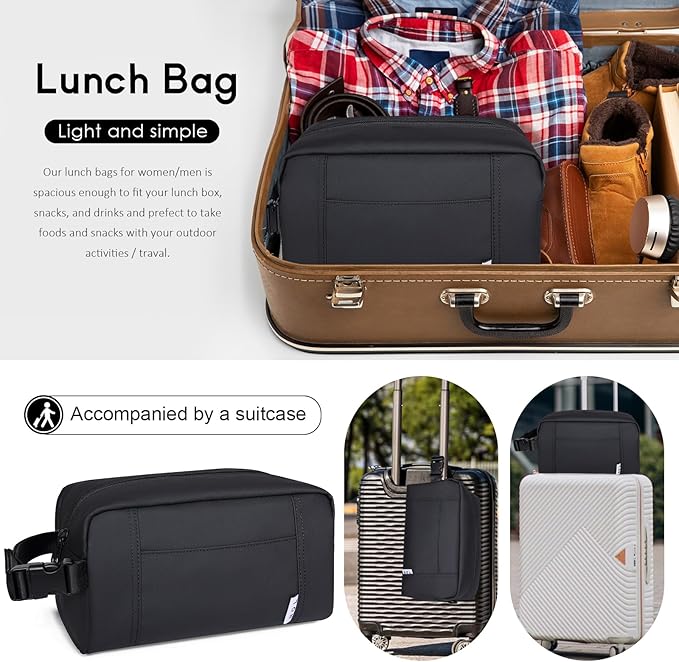 NOL Natural Organic Lifestyle Freezable Snack Bag, Leakproof Cooler Lunch Bag, Reusable, Zip Closure with Buckle Handle Nylon Waterproof Snack Box for Work Travel-Black