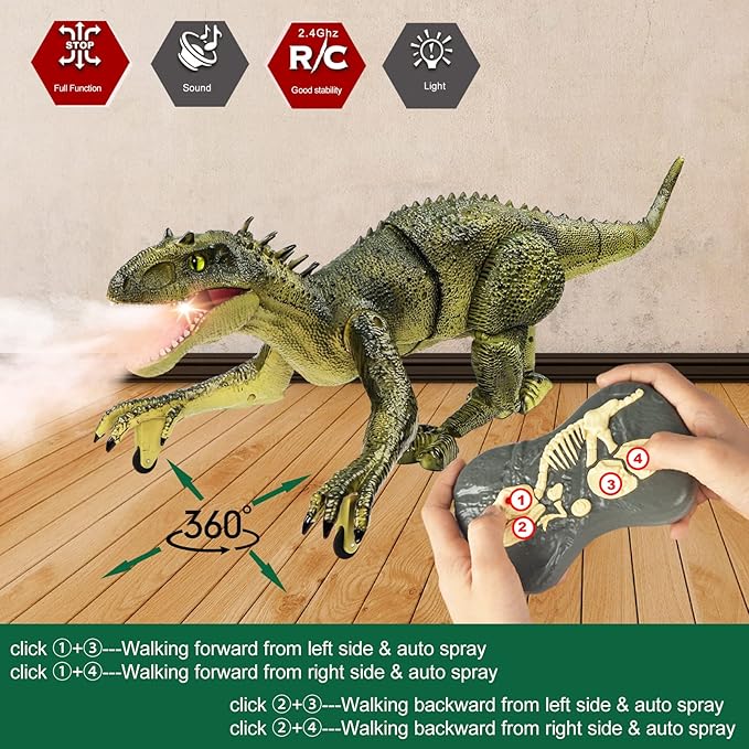 Remote Control Dinosaur Jurassic T Rex Toys for Boys Electronic RC Spray Raptor Walking Roaring Tyrannosaurus Rex Realistic 18.1" Rechargeable Birthday Gift for Kids Girls 3 4 5 6 7
