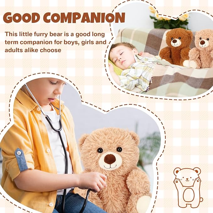 Jenaai 8 Pcs 10 Inches Stuffed Animal Bear Bulk Gift Soft Cute Baby Shower Bear Small Stuffed Plush Toys for Girls, Boys, Back to School Birthday Wedding Party(Novelty Style)