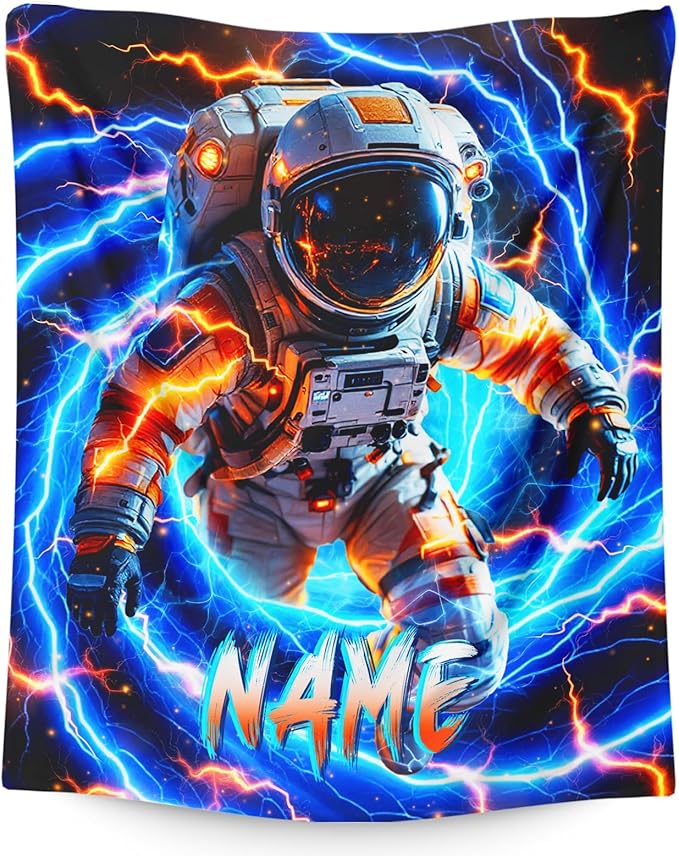 Astronaut Blanket for Boys, Personalized Throw Blankets for Kids Son Astronaut Lovers 30x40 Inches Small Soft Lightweight All Season Custom Throw for Sofa Couch Bed Trip Party Decor