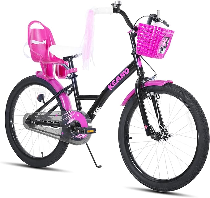KEANO Zinnia 14 16 20 Inch Kids Bike for Girls Ages 3-10 Years, Girls' Bikes with Training Wheels, Streamers, Basket and Doll Seat, Children Bicycles