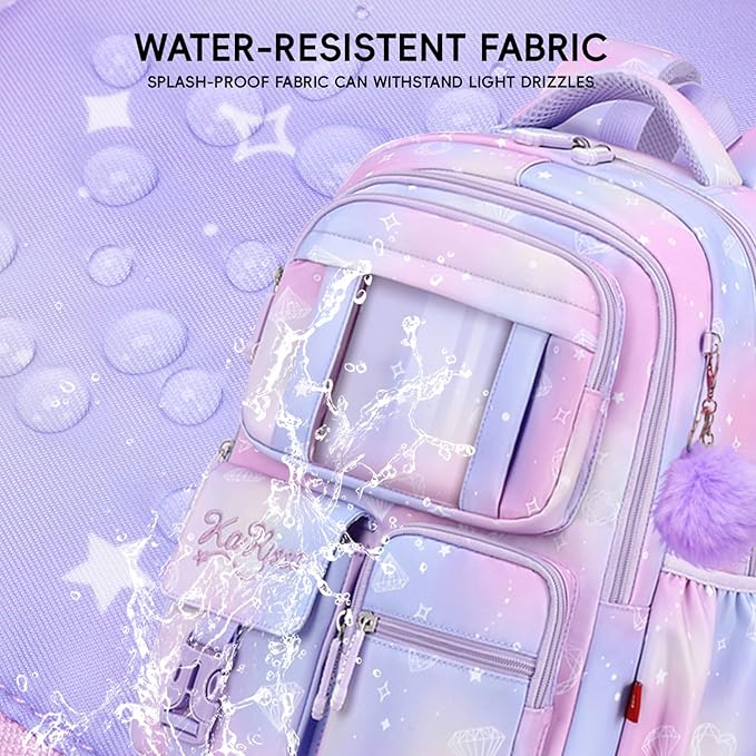 Tanou Backpack with Lunch Box for Girls, Kawaii Set School Bag for Kid Elementary Middle School, Aesthetic Laptop Bookbag Lightweight, Purple