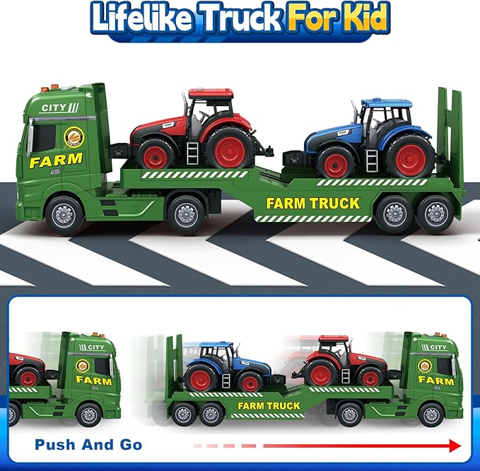 SpringFlower Toddler Boy Truck Toys, 25" Large Farm Vehicles Truck Toy with Tractors,3 in 1 Farm Boy Vehicle, Christmas Birthday Gifts for Kids 3 4 5 6 Years Old