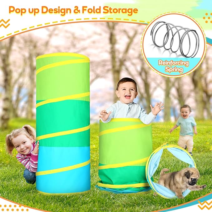 Moncoland Kids Play Tunnel Tent for Toddlers, Colorful Cotton Pop Up Crawl Tunnel Toy for Baby Infant Children or Dog Cat Pet, Collapsible Gift for Boy and Girl and Game (Cotton Baby Tunnel)